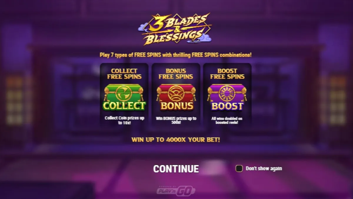 Tampilan visual slot 3 Blades & Blessing dengan tema ninja dan pagoda