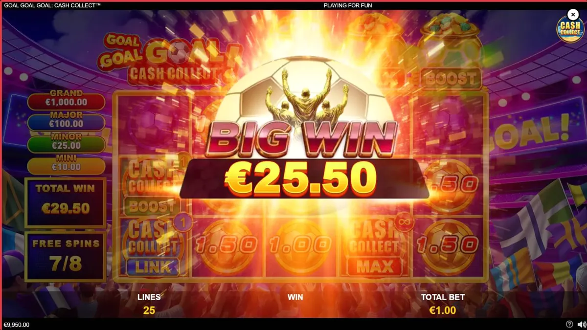 Tampilan visual slot Goal Goal Goal: Cash Collect dengan tema sepak bola