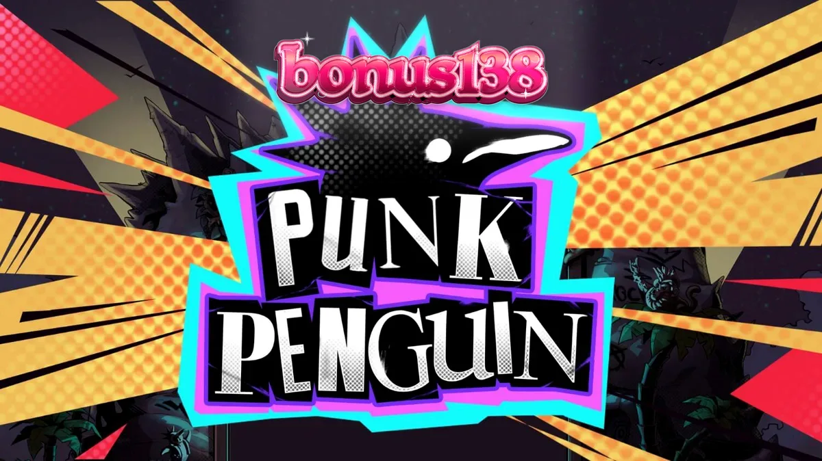 Tampilan visual slot Punk Penguin dengan tema konser punk rock yang penuh energi